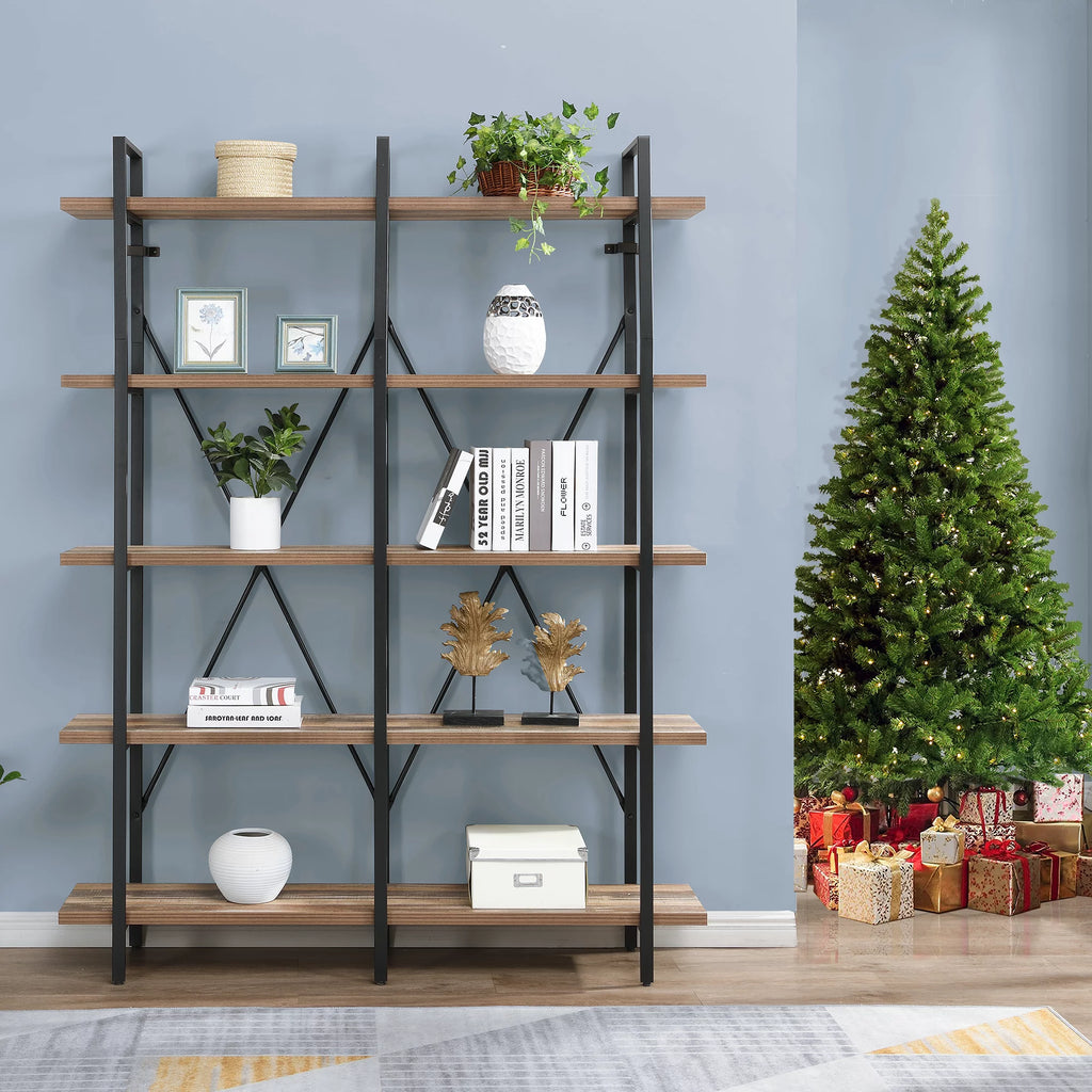 Industrial 5-Shelf Double Wide Metal Bookshelf X742