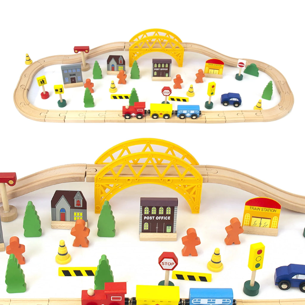 60Pcs Double-Side Wooden Train Set V553