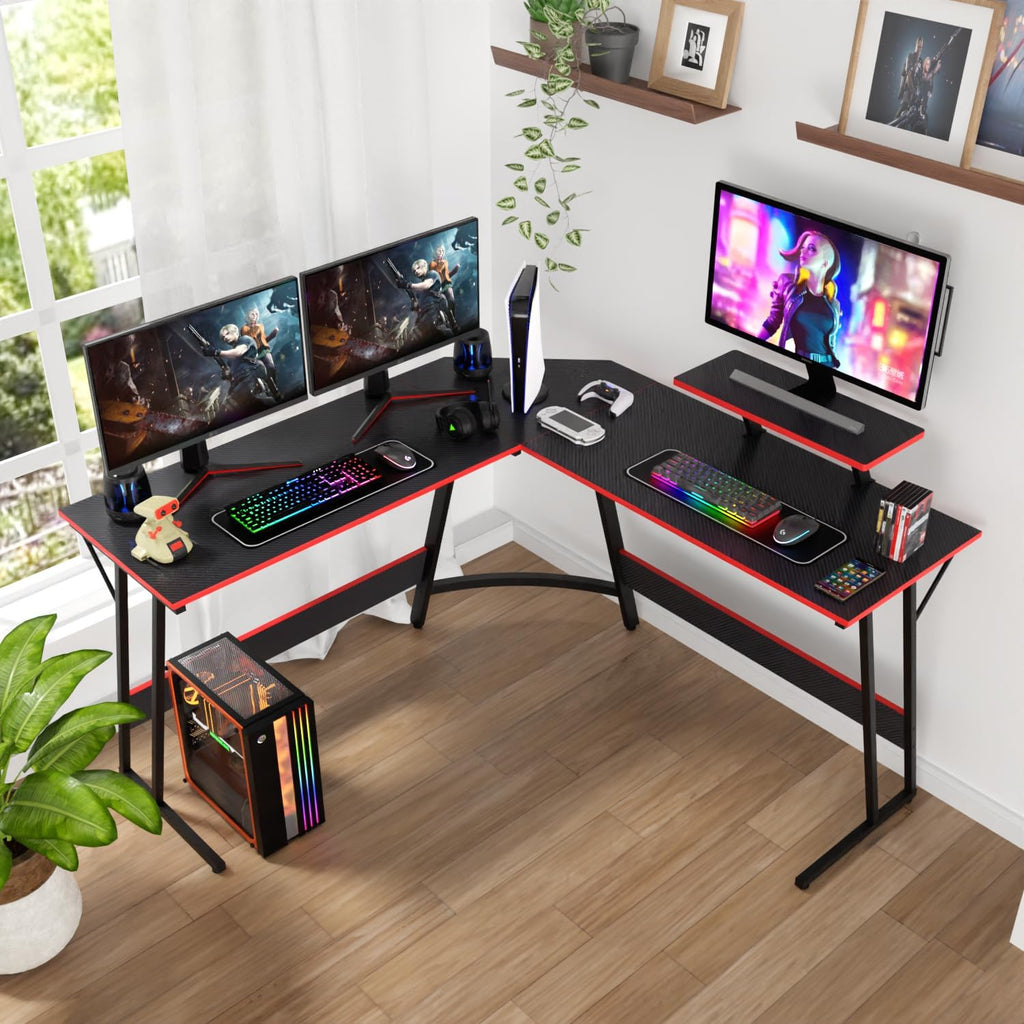 Black L Shaped Corner Computer Desk with Monitor Stand C5427