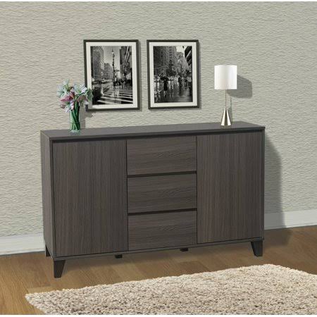 Oak Gray Wood Buffet Server Cabinet Console Table with 3 Storage Drawers V623529