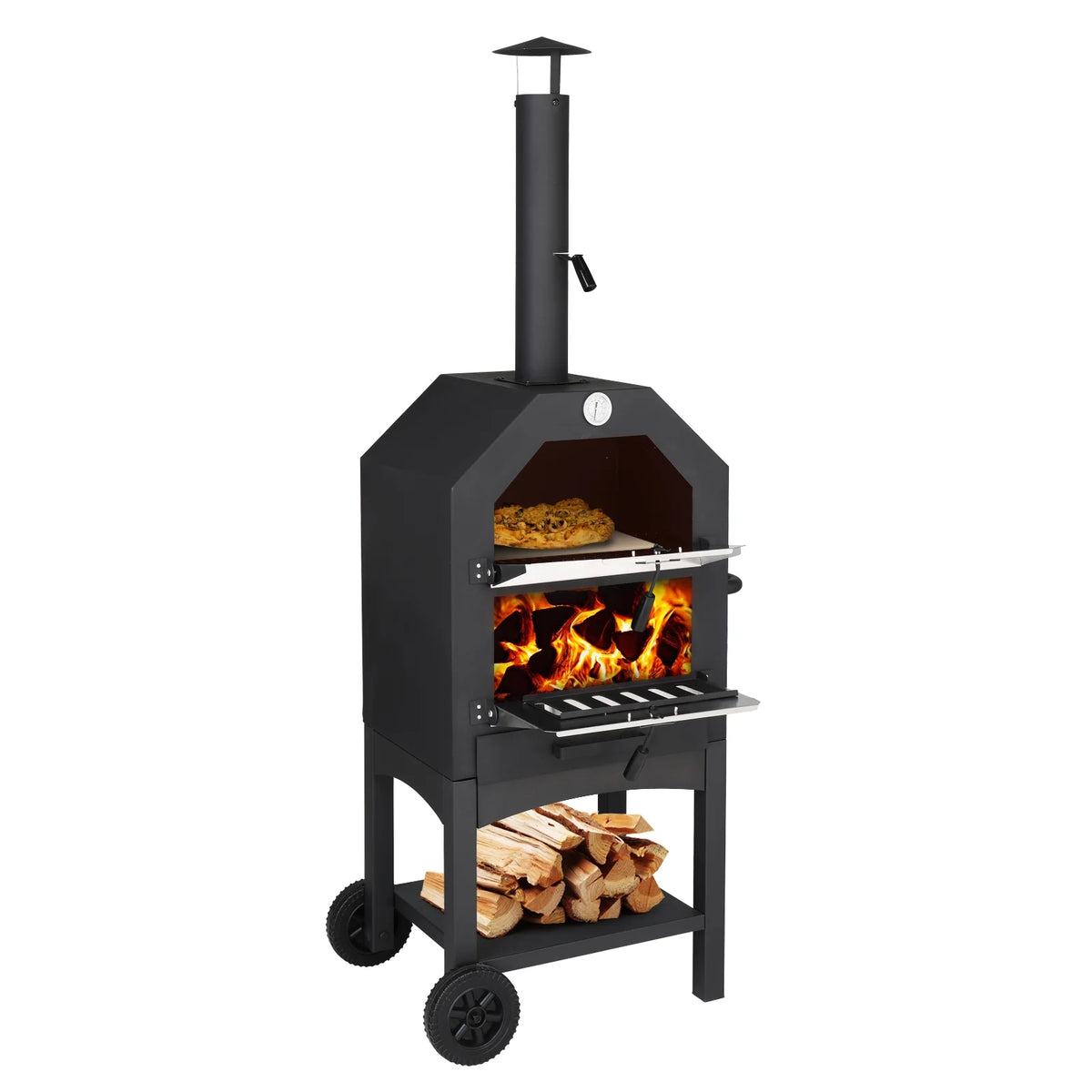 Freestanding Firewood Burning Pizza Oven with Pizza Stone J8458