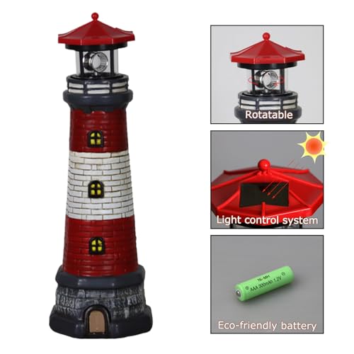 Solar Lighthouse with Rotating LED Lights, Waterproof Decorative Garden Statues Outdoor V63744