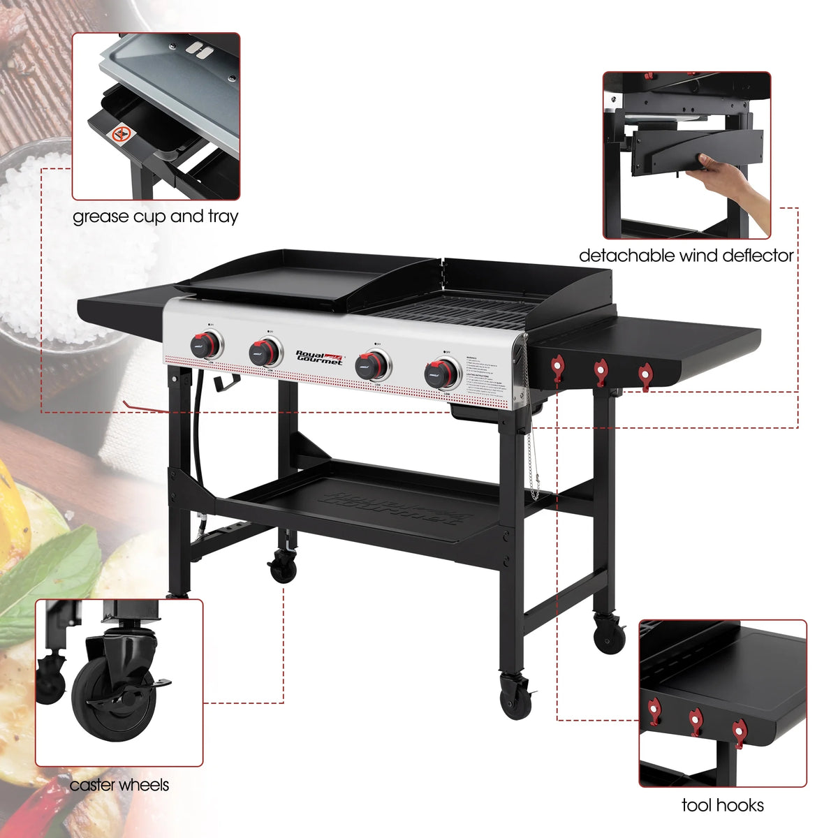 4-Burner Portable Flat Top Gas Grill and Griddle B472007