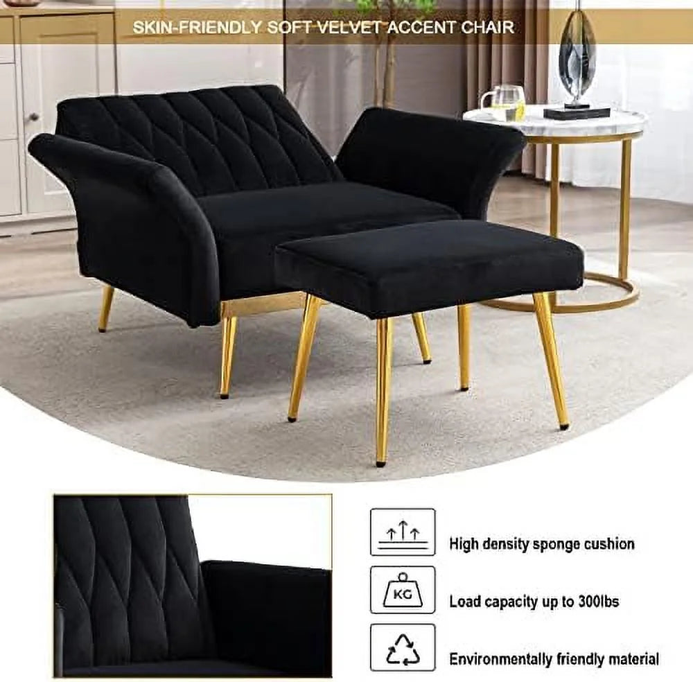 Modern Velvet Single Sofa Chair with Ottoman Q696772