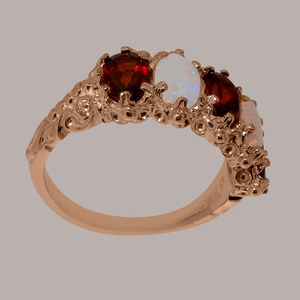 14k Rose Gold Natural Garnet & Opal Eternity Ring Y859