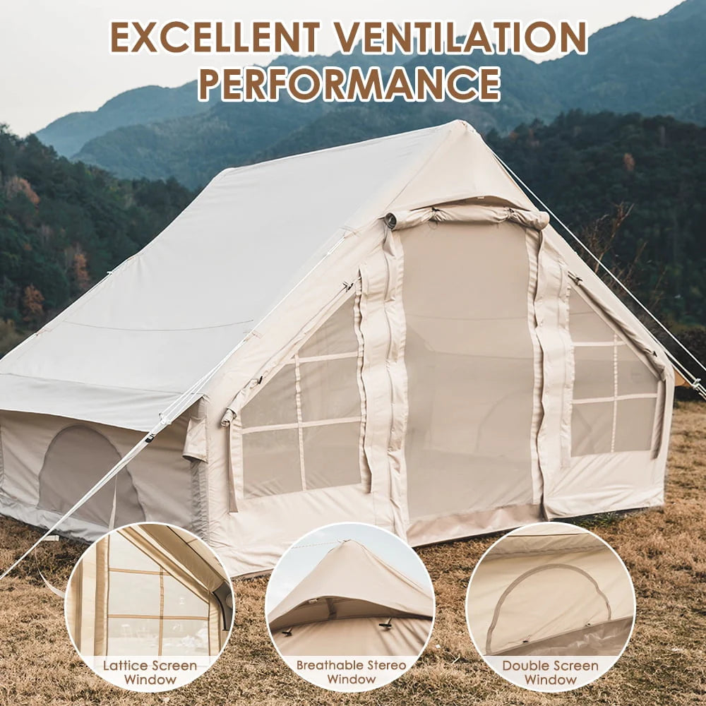 Inflatable Tent Air Tent Large Glamping Tent with Pump Waterproof Oxford Air Tent 4 Seasons Windproof Tents for Family Camping for 4-6 Persons S282906