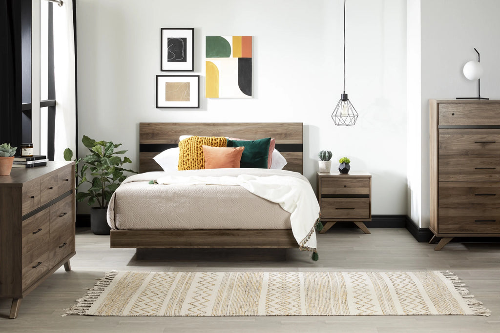5 Drawer Dresser Natural Walnut and Matte Black H963369
