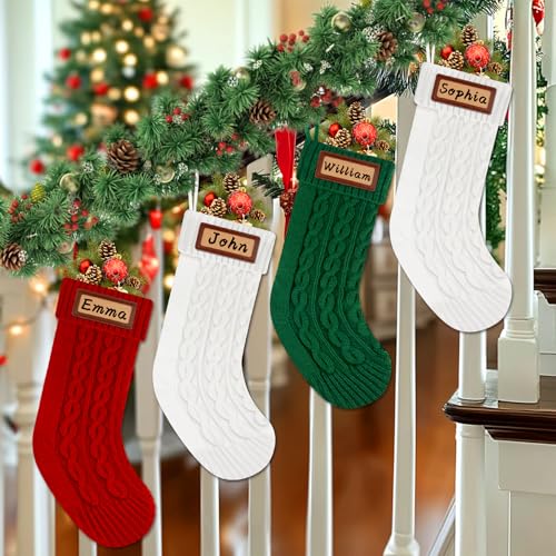 Knitted Christmas Stockings Set of 4 White Red Green Y652