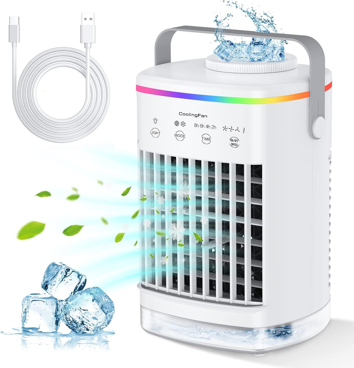 Portable Desktop Air Cooler Fan with LED Light, Pack of 2 N384
