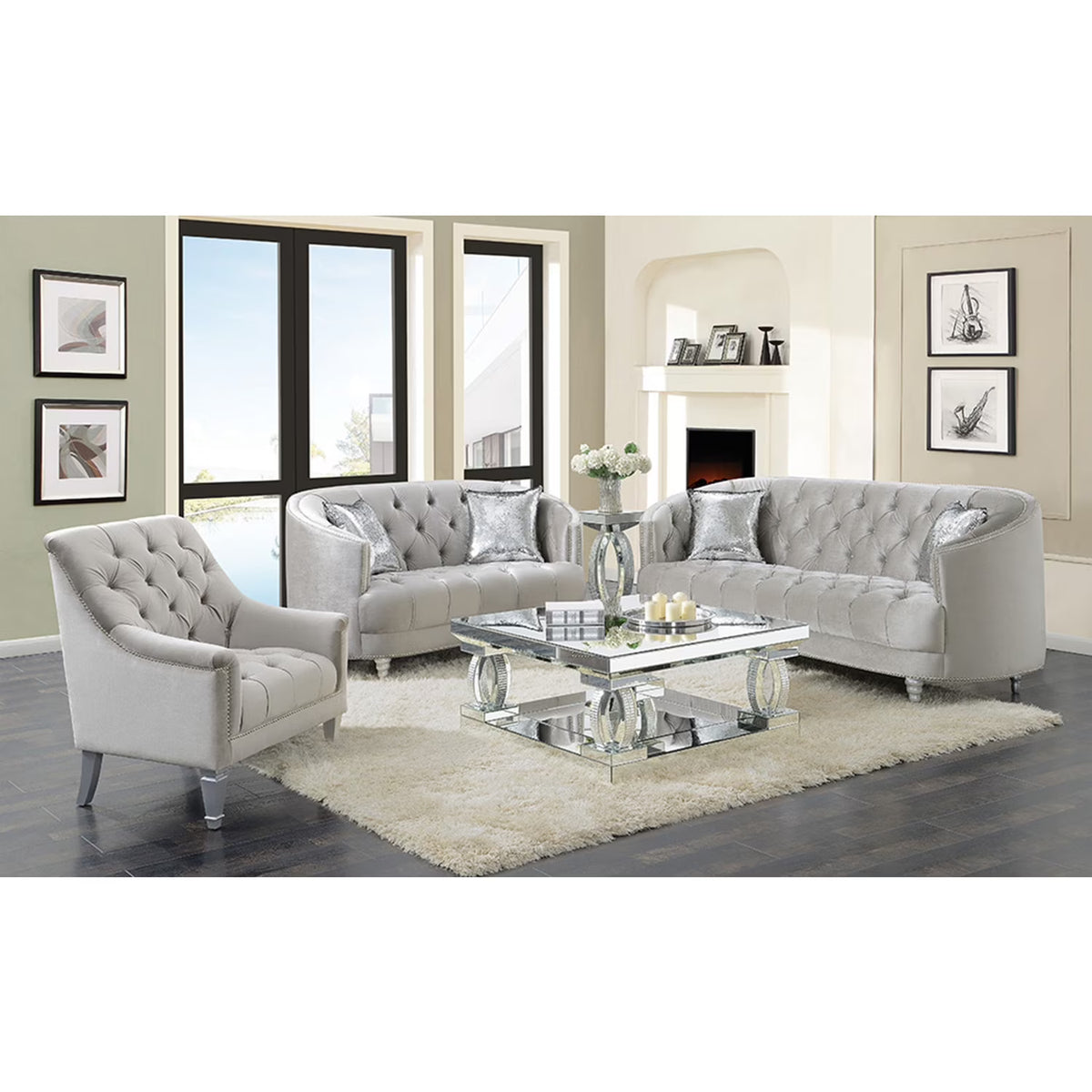 2-piece Tufted Living Room Set Grey E497698