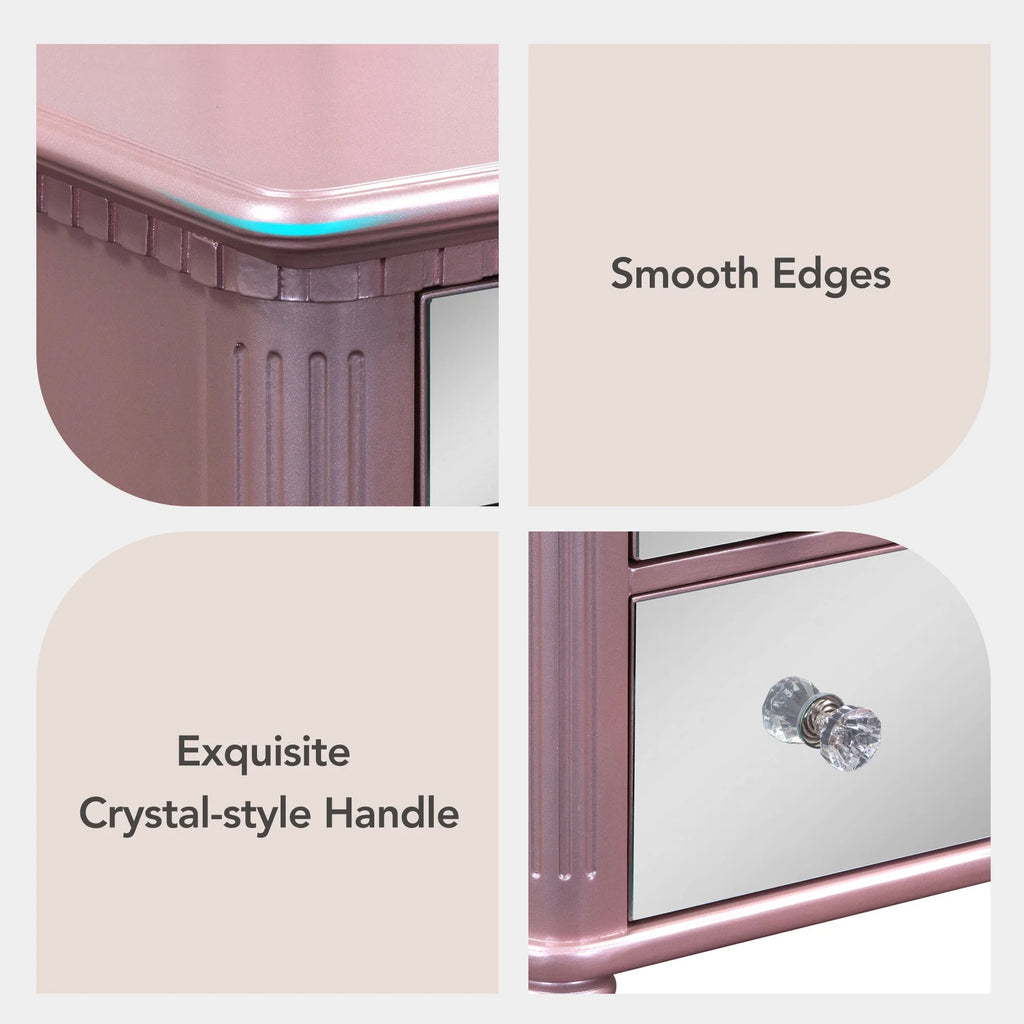 Pink Vanity Set with Tri-Fold Mirror and Stool S691912
