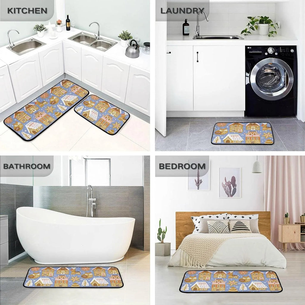 Christmas Cookies Kitchen Mats Set of 2 Non Slip Comfort Mat J249