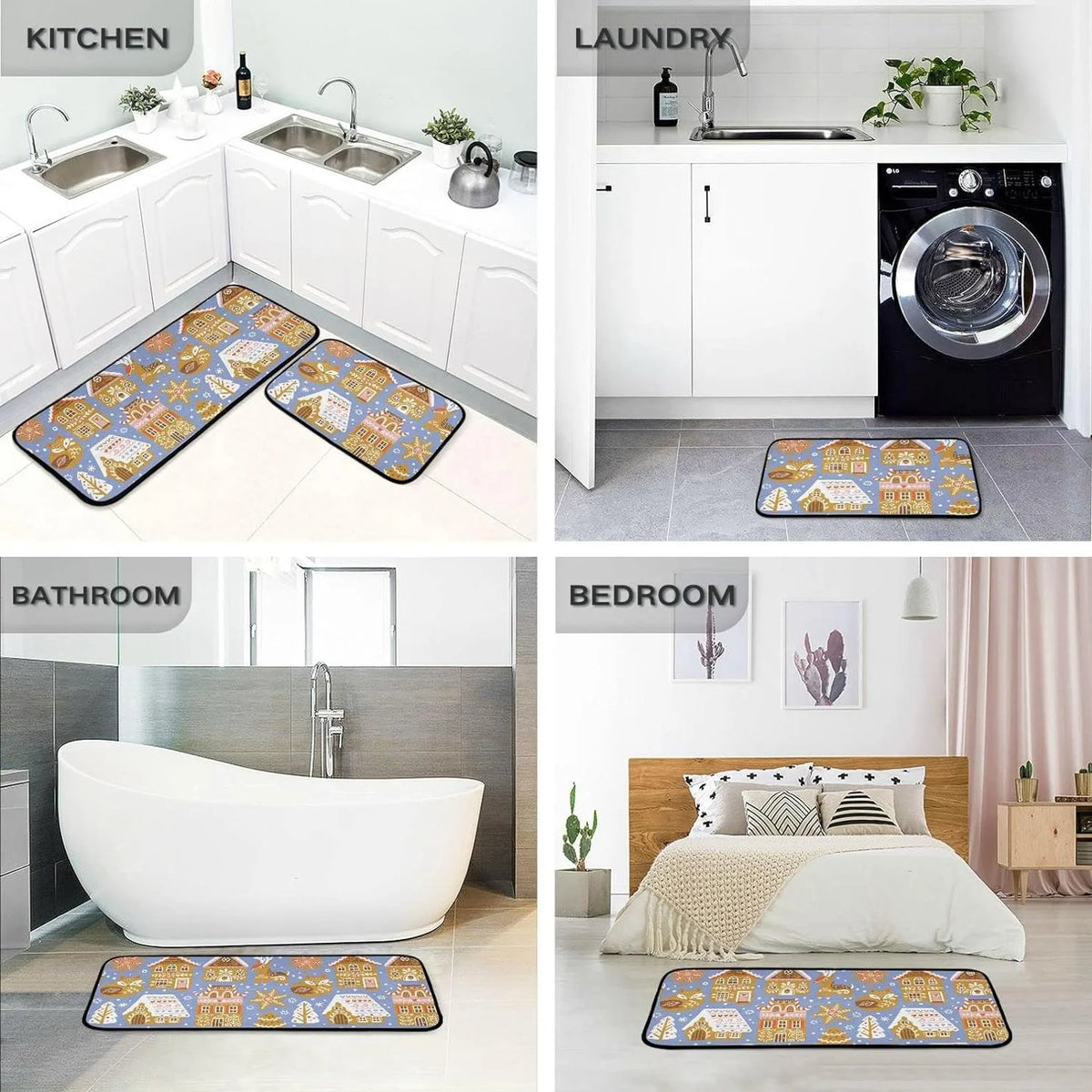 Christmas Cookies Kitchen Mats Set of 2 Non Slip Comfort Mat J249