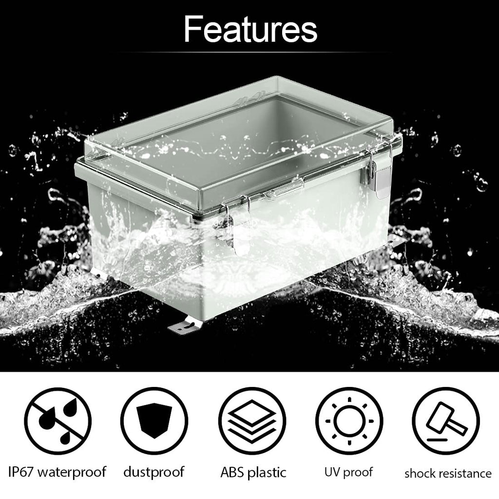 ABS IP67 Waterproof Junction Box with Mounting Plate 11.4x7.5x5.5 inch Pack of 2 L81127