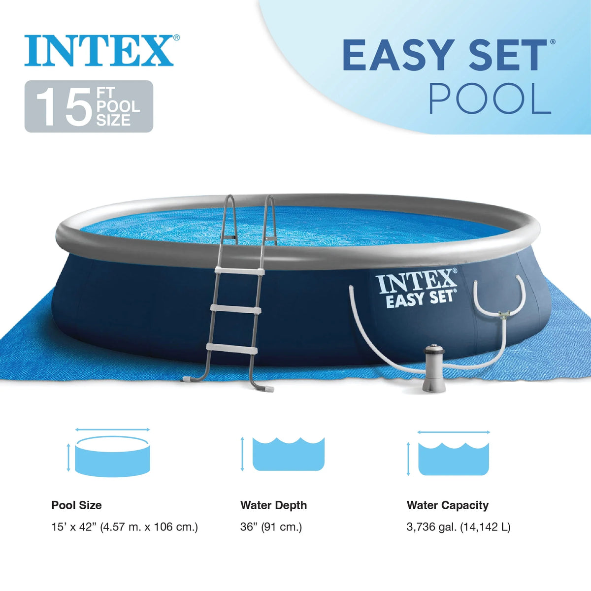 15' x 42 Inflatable Above Ground Swimming Pool Set C549