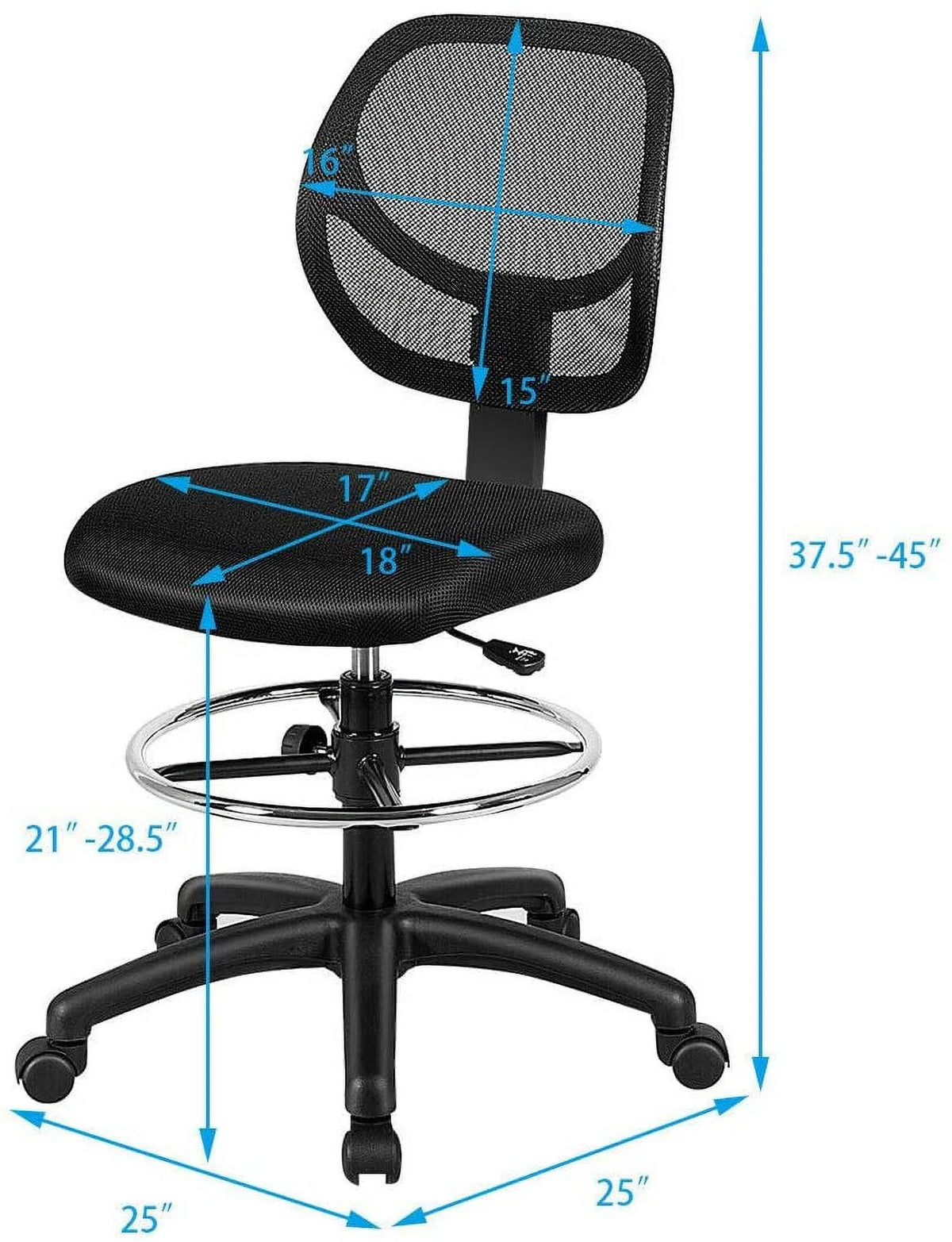 Black Mesh Drafting Chair with Footrest Ring F51659