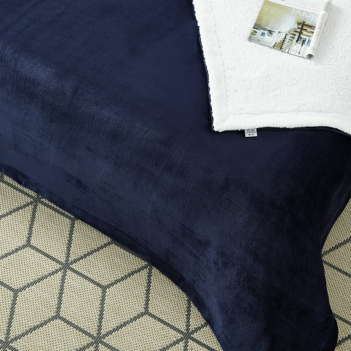 Flannel Reversible Sherpa Throw Blanket 60"x 80" Navy I61450
