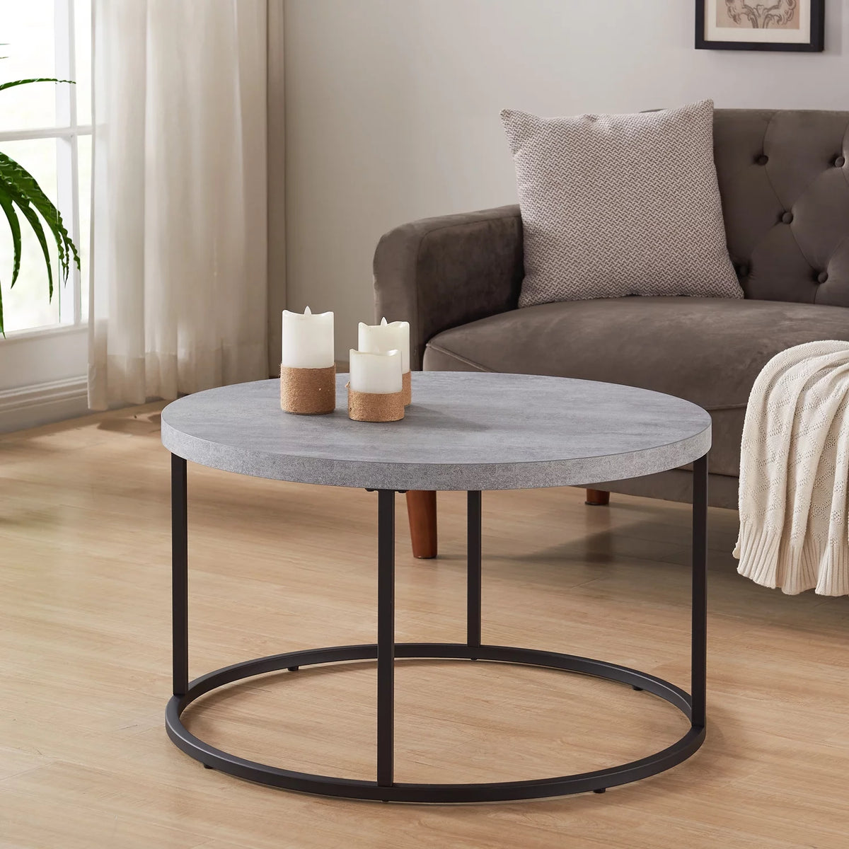 Grey Marble Round Coffee Table Ottoman H88694