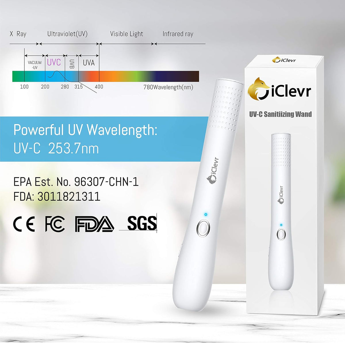 UV-C Light Sanitizer Wand Pack of 2 I124967