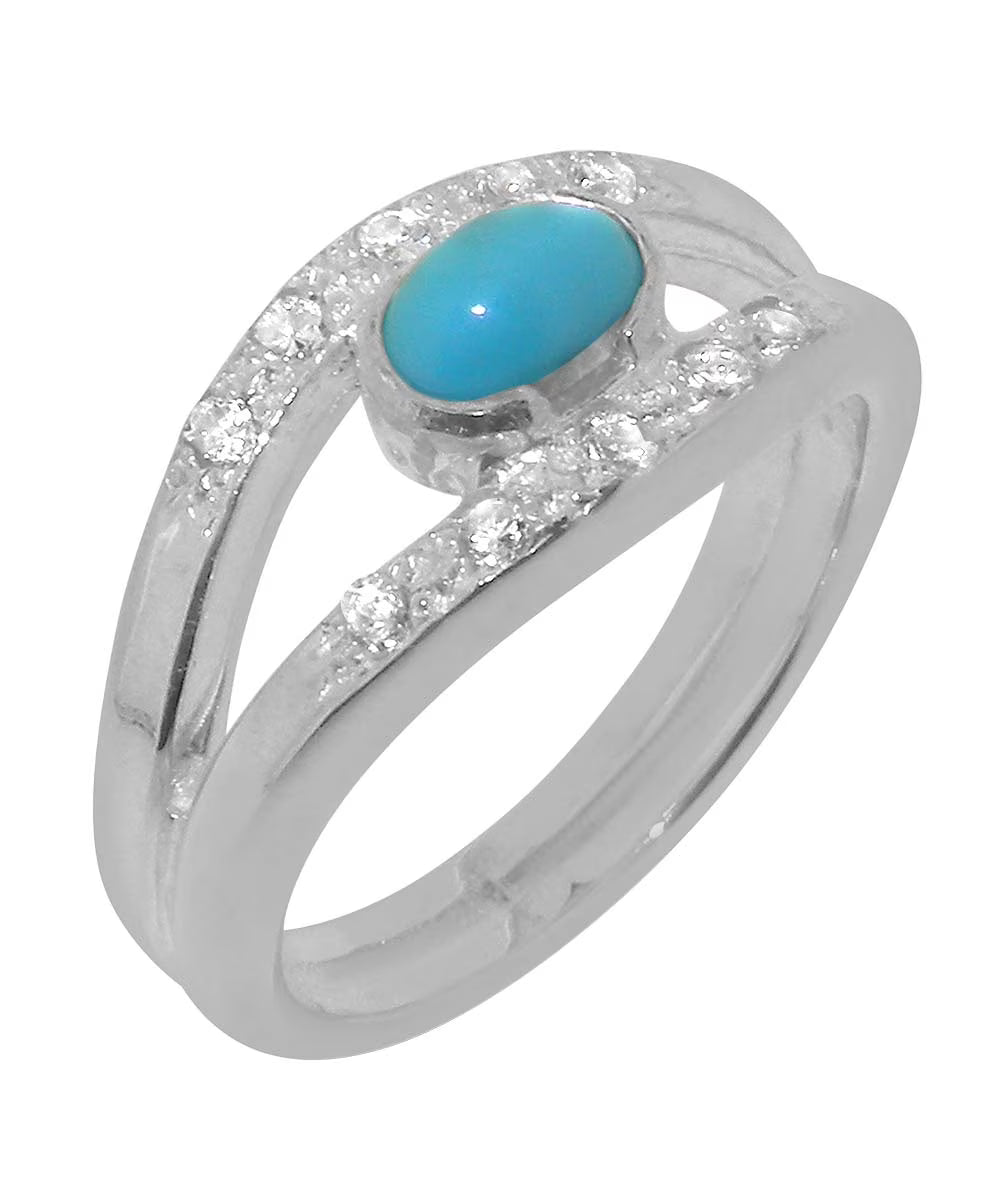 14k White Gold Turquoise Cubic Zirconia Womens Engagement Ring R793