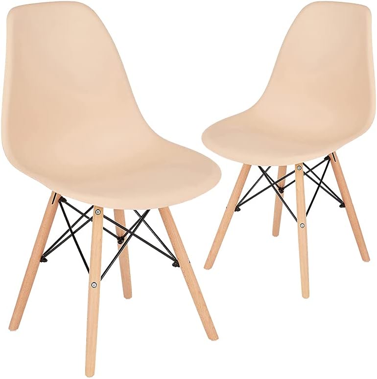 Beige Dining Chair with Natural Wood Legs, Set of 1 P72208