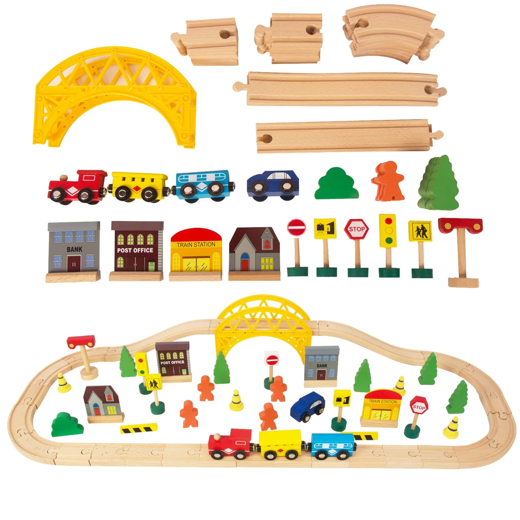 60Pcs Double-Side Wooden Train Set V553