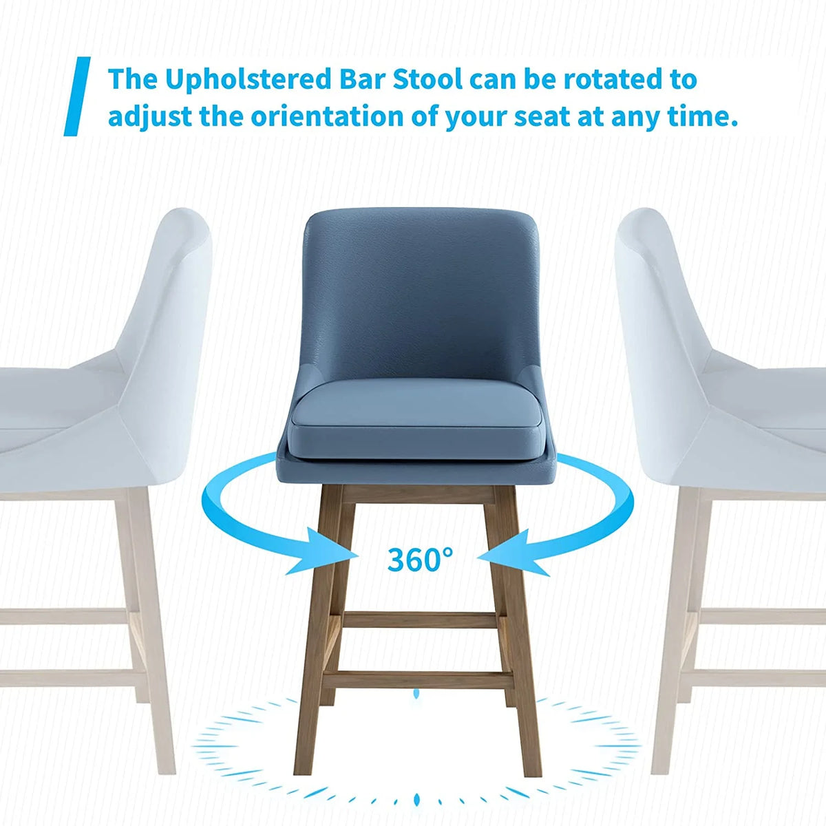 26" Counter Height Bar Stools, Solid Wood Faux Leather, Dark Blue Set of 4 L751