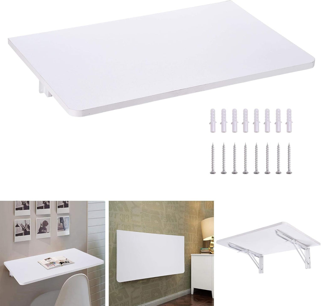 White Wall Mounted Folding Desk Wooden Drop Leaf Table 24x16 Pack of 2 O157781