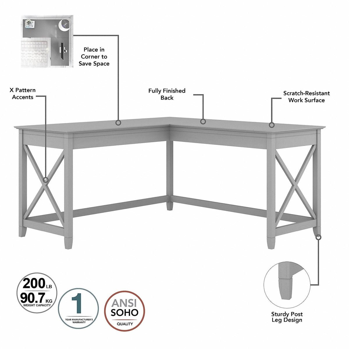 60-Inch L-Shaped Desk with Mobile File Cabinet F17394