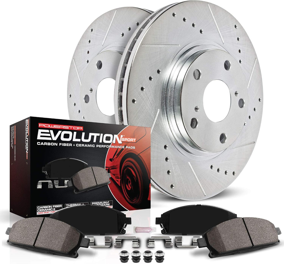 Rear Z23 Carbon Fiber Brake Pads with Drilled & Slotted Brake Rotors Kit F737
