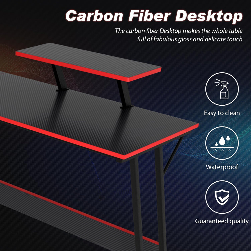 Black L Shaped Corner Computer Desk with Monitor Stand C5427