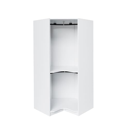 Natural Polygon Wooden Corner Wardrobe Closet with 2 Hanging Rails & Shelves T313384