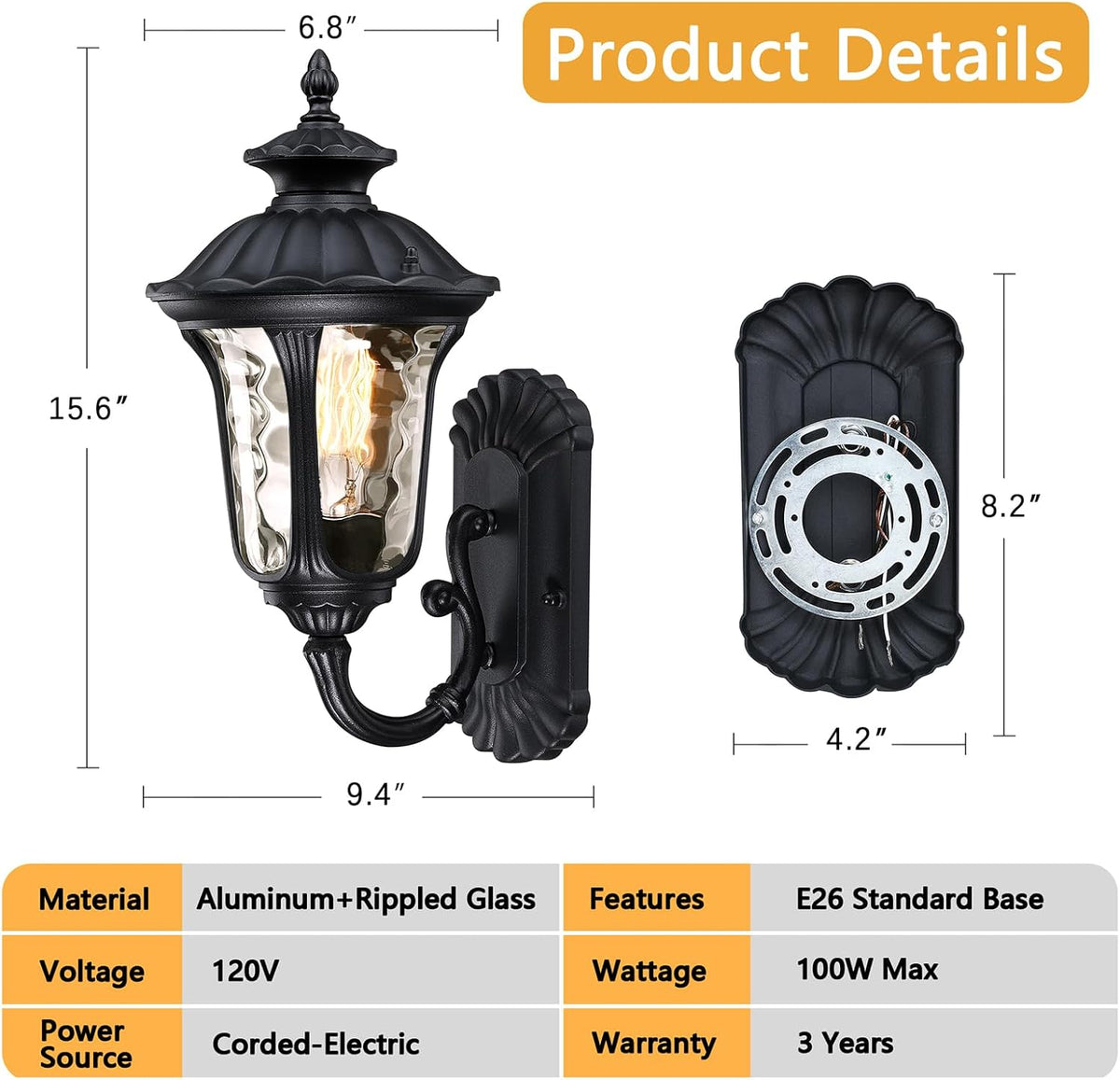 Black 15.6'' Waterproof Outdoor Wall Light Fixture M996309