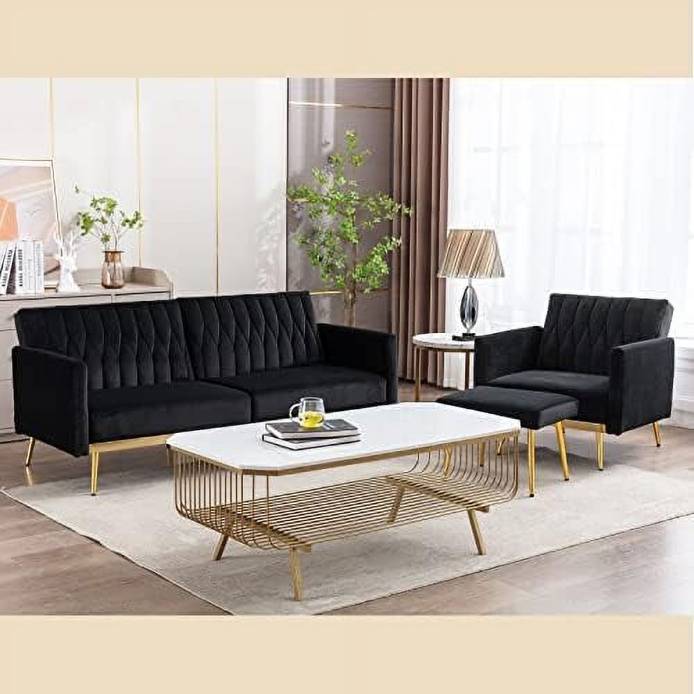 Modern Velvet Single Sofa Chair with Ottoman Q696772