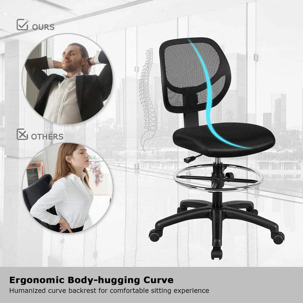 Black Mesh Drafting Chair with Footrest Ring F51659