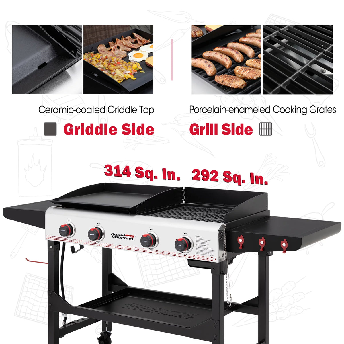 4-Burner Portable Flat Top Gas Grill and Griddle B472007