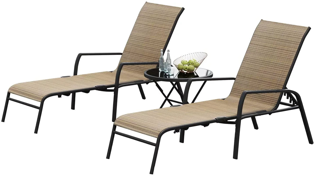 Set of 3 Recline Adjustable Backrest Textlene Bistro Set with Table, Beige A141