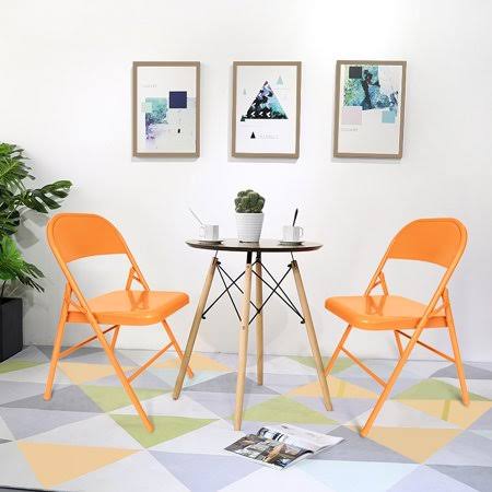 Set of 4 Metal Folding Chairs, Orange F59817