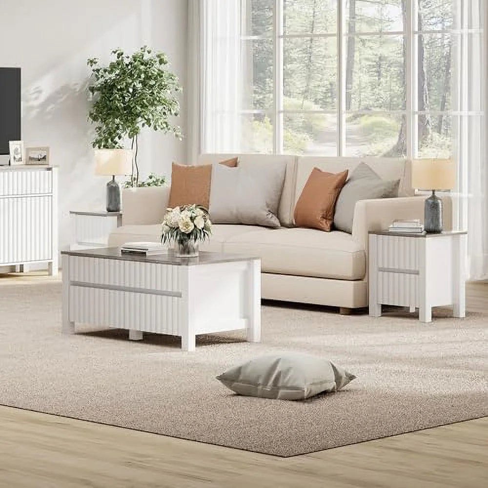 White 2 Drawer End Table with Charging Station F863642