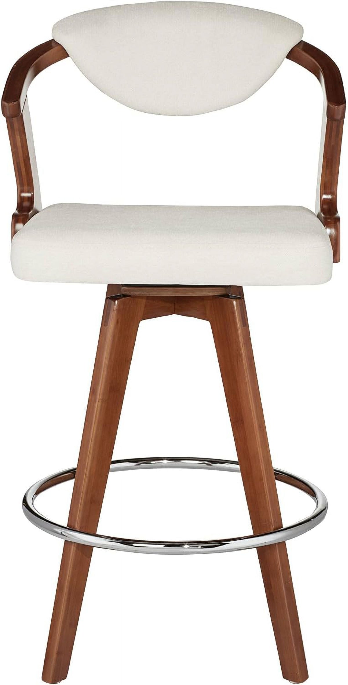 Walnut Bamboo Swivel Stool Brown 26 1/2" High Ivory Velvet Upholstered Cushion with Backrest Footrest N7811