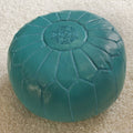 Blue Leather Moroccan Pouf Ottoman G952