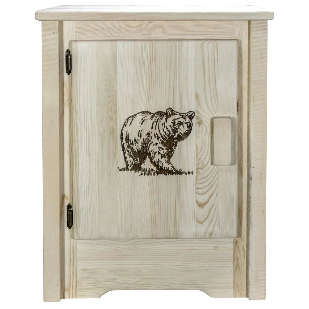 Pine Wood Accent Cabinet with Bear Design F73561