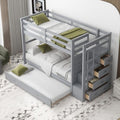 Full Over Full Wooden Bunk Bed with Trundle and Staircase Y192