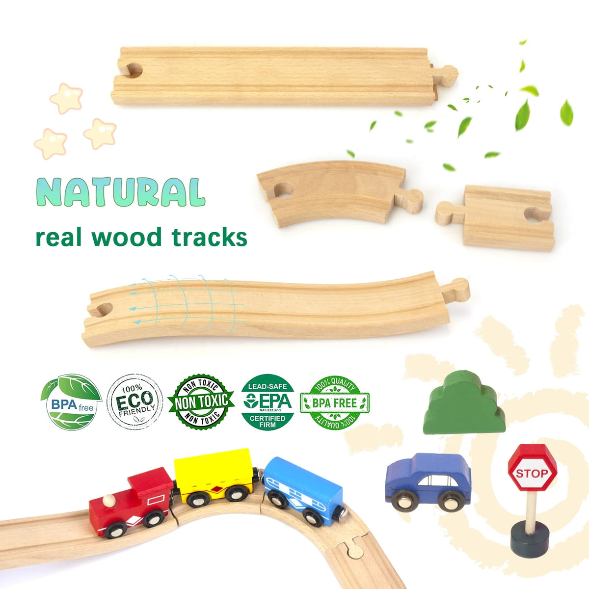 60Pcs Double-Side Wooden Train Set V553