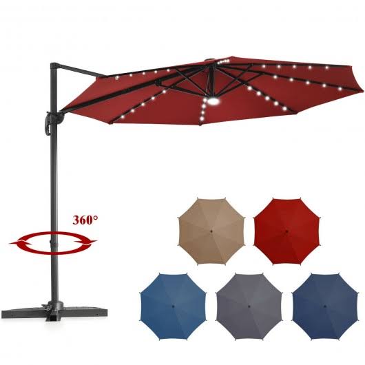 Wine Patio Offset Cantilever Umbrella with Solar Lights U768401