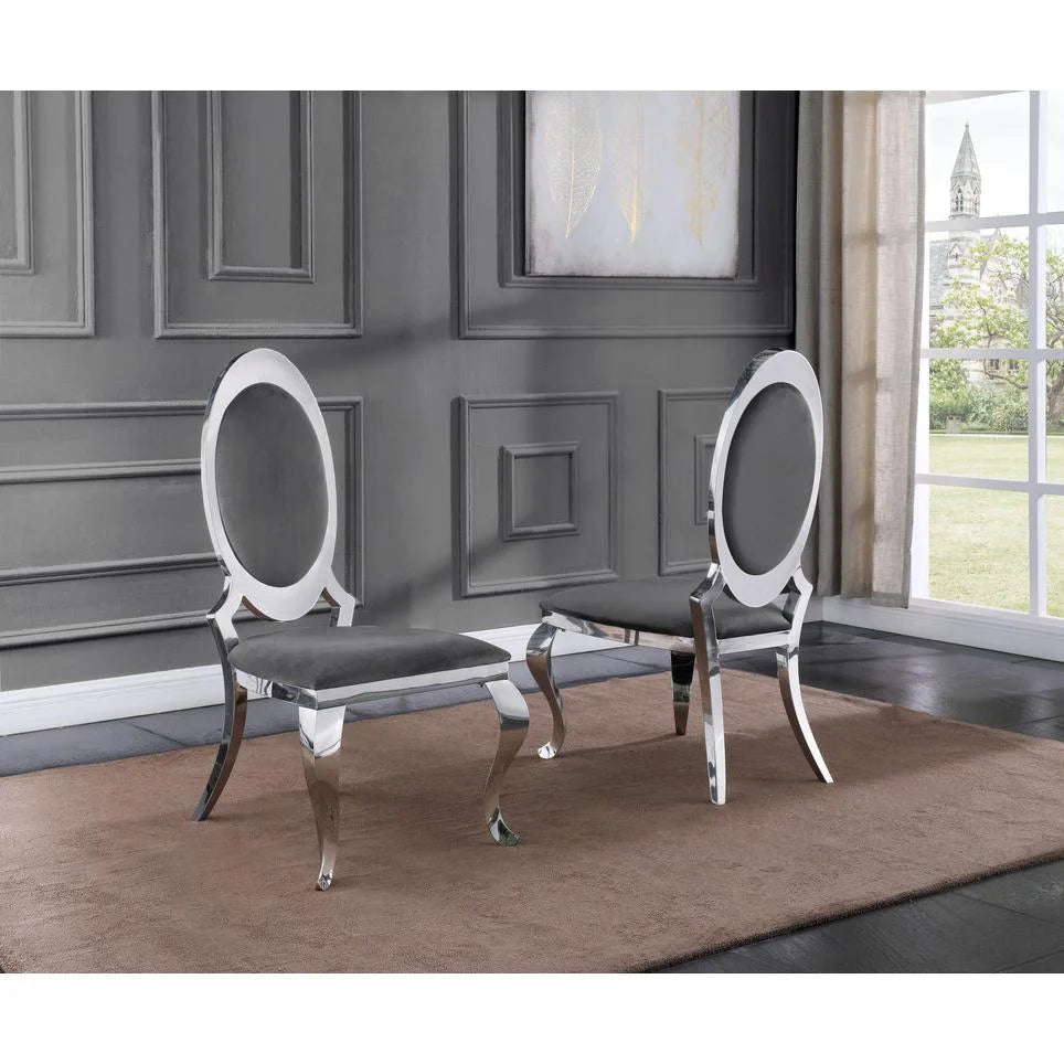 Clear Glass Dining Set with 6 Gray Velvet Chairs Y269
