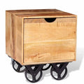 Solid Mango Wood Side Table with Drawer Wheels W549