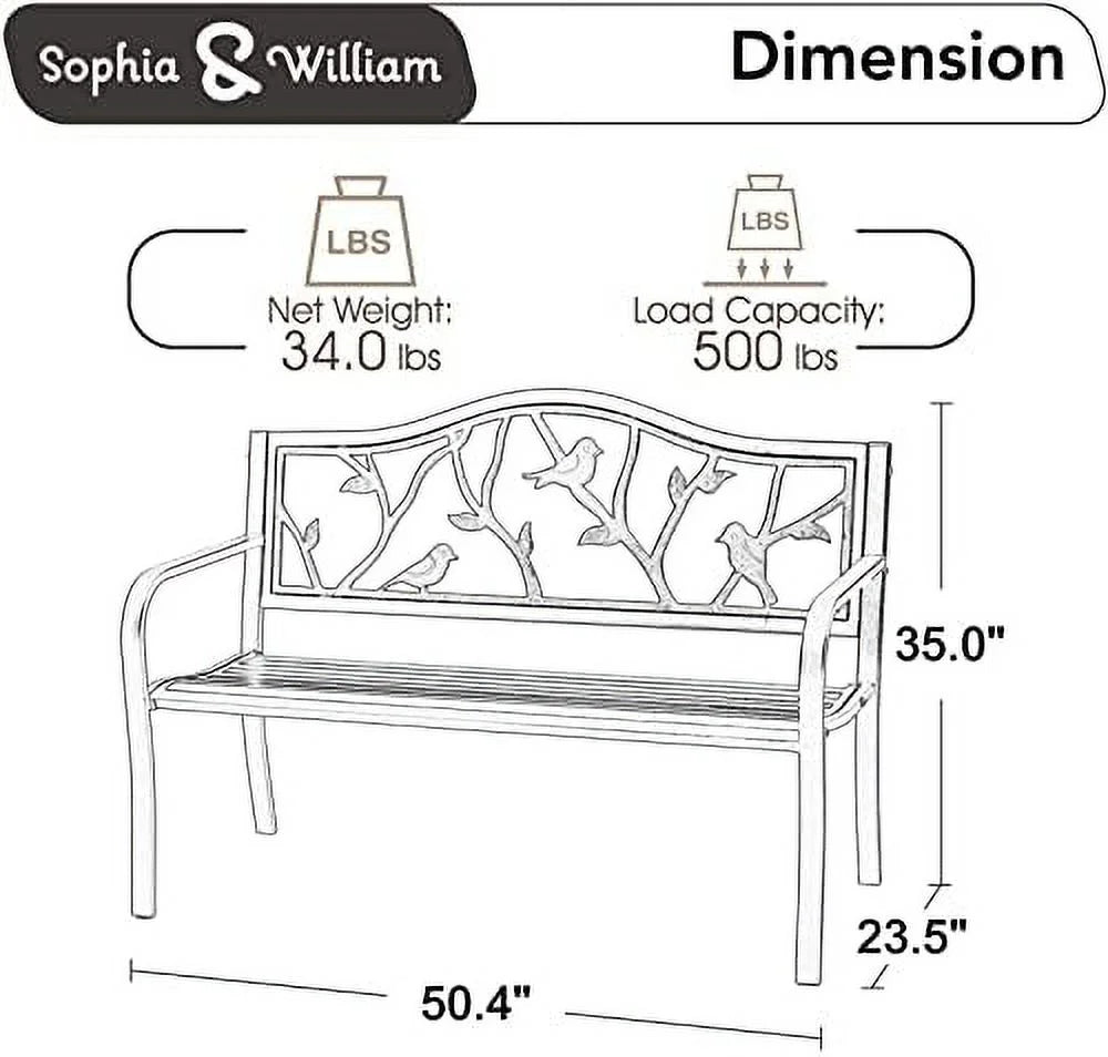Black Cast Iron Outdoor Bench with Floral Backrest E2145