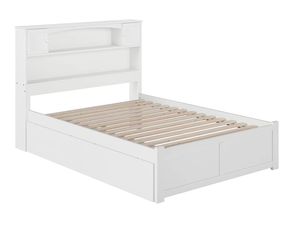 White Solid Wood Platform Bed with Footboard & 2 Storage Drawers G3696