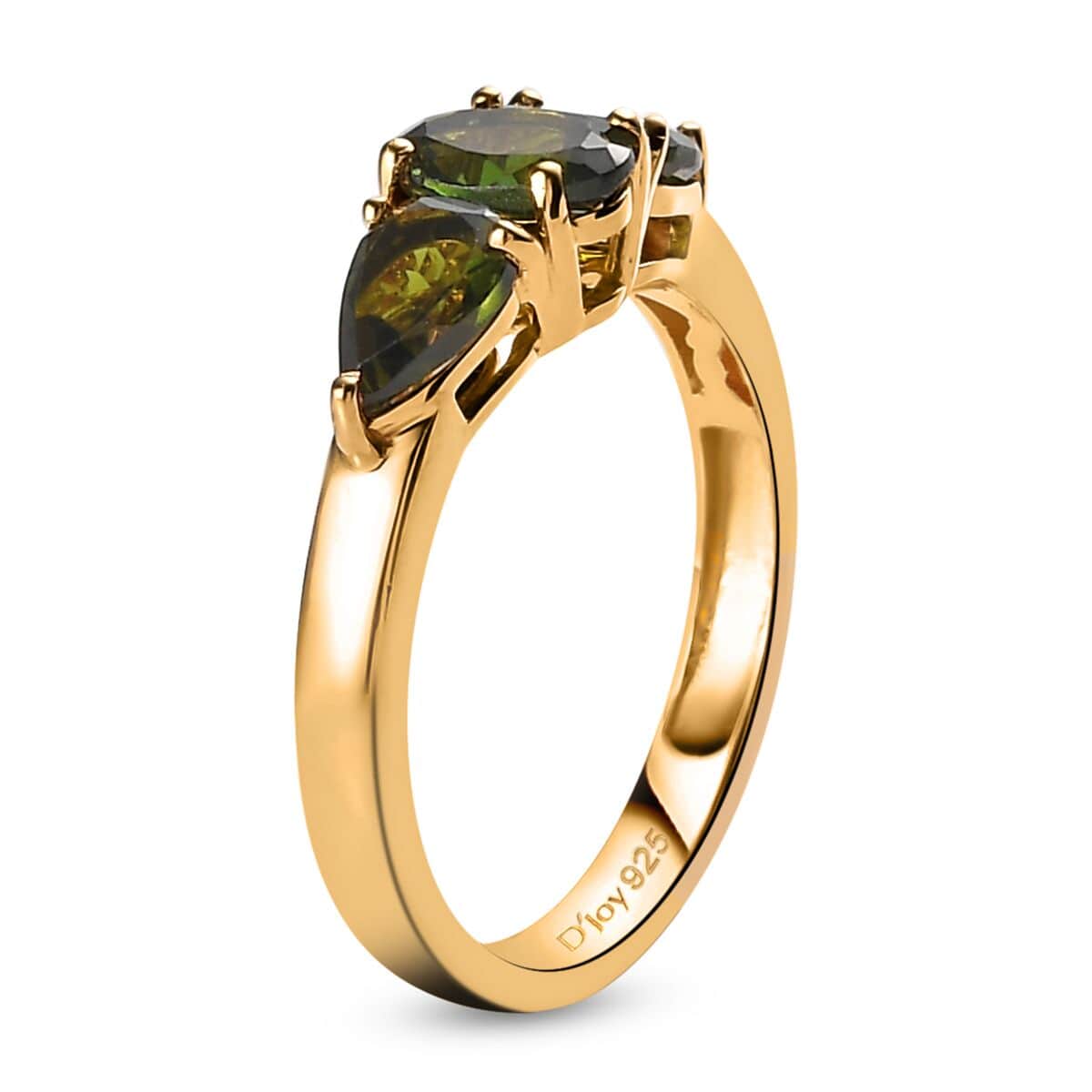 Chrome Tourmaline Oval 925 Sterling Silver Vermeil Yellow Gold Plated 3 Stone Ring Size 7 Ct 0.95 N801